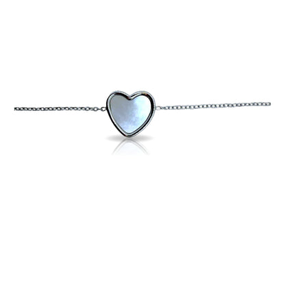 Gioiello da polso elegante con cuore centrale bianco e acciaio