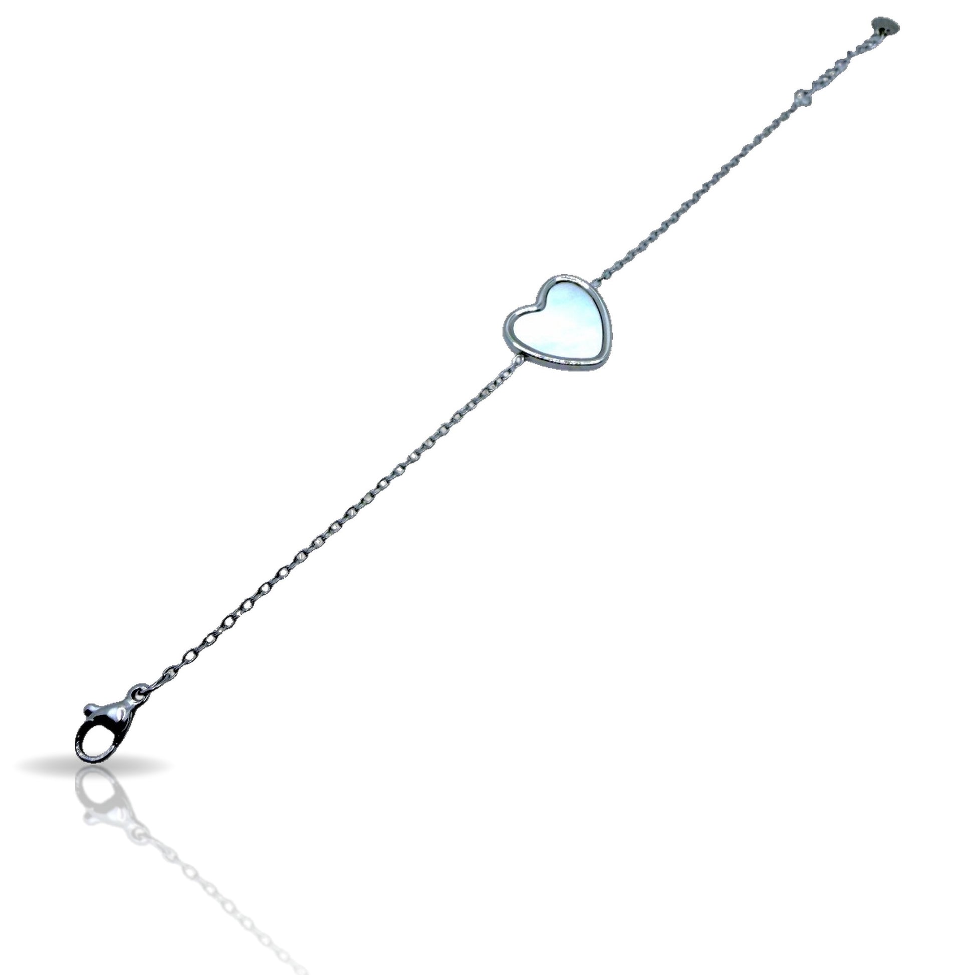 Bracciale Nausica in acciaio silver con ciondolo a cuore madreperla