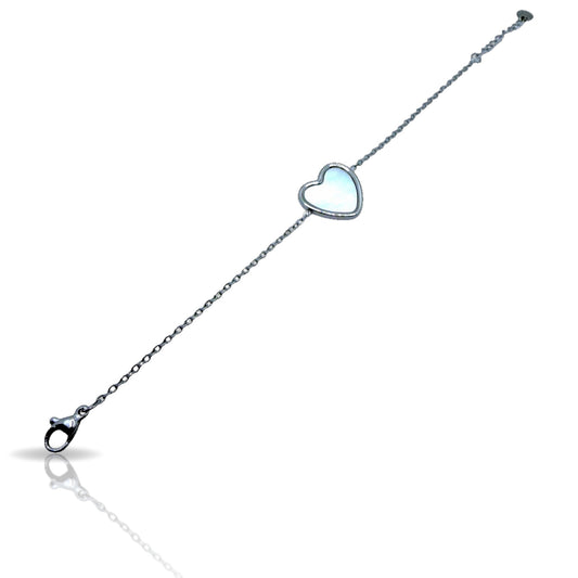 Bracciale Nausica in acciaio silver con ciondolo a cuore madreperla