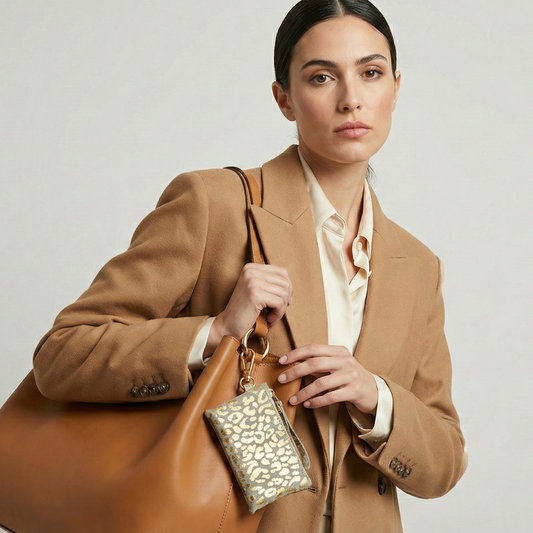 Portachiavi mini pochette in pelle maculata